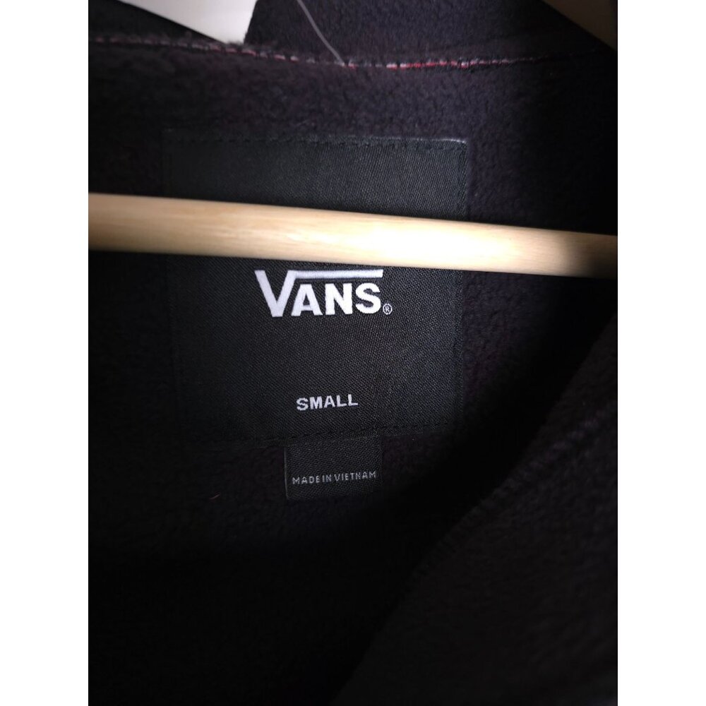 Vans Mens Black & Red Fleece Pullover Jacket Small Half-Zip Chest Pocket Drawstr - Picture 4 of 9